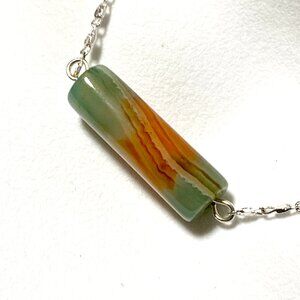 2/$20, Dyed Agate Necklace, Genuine Multi-Color Gemstone & Stainless Chain